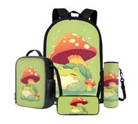 Wpamlrta Animal Frog Backpack and Lunch Box Set for Little Boys Girls 4 Pcs Mushroom Frog Bookbag Kids Schoolbag with Pencil Case Water Bottle Pouch Children Backpack for Kindergarten School