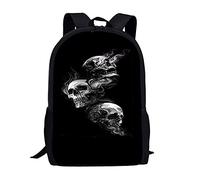 Wpamlrta Animal Print Children Backpack for School Students Tyrannosaurus Rex Backpacks Schoolbag Shoulder Book Bags Skull Black