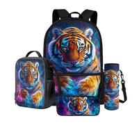 Wpamlrta Animal Tiger Backpack for Boys School Bag with Lunch Carrier Bag Pencil Bag Water Bottle Sleeve 4 in 1 Cool Tiger Print Bookbag with Multiple Pockets for Big Kids School Daily Use