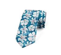 Wpamlrta Blue Floral Necktie Tropical Hawaiian Jungle Rainforest Hibiscus Flowers Fern Leaves 3.7" Blue White Vermilion