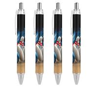 Wpamlrta Bowling Game Strike Rot Ballpoint Pen Retractable Fine Point Round Barrel Pens for Notebook Writing Office Working 0.5mm 4Pcs