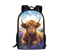 Wpamlrta Casual Backpacks School Bags for Teenagers Canvas Animals Backpack Cute Animals Bookbags Highland Cow
