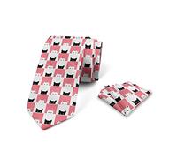 Wpamlrta Cats Men's Tie Set Chess Board Design with Kittens Feline Kitty Animals Pets Retro Mosaic Necktie Set Groom Handkerchief for Parties Weddings & All Occasions White Black Pink