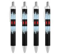 Wpamlrta Chicago_City Flag Ballpoint Pen Slim Retractable Blue Ink 0.5 Mm Ballpoint Pen for Writing And Signing Home School Office 4 PCS