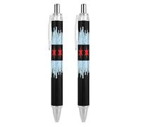 Wpamlrta Chicago_City Flag Ballpoint Pen Slim Retractable Blue Ink 0.5 Mm Ballpoint Pen for Writing And Signing Home School Office 2 PCS