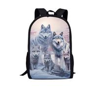 Wpamlrta Cool Wolf School Bag Rucksack Kids Backpacks Boys Girls School Backpack for Secondary School Small Bookbag Strap Black Daypack Wolves Family