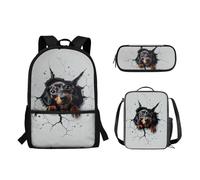 Wpamlrta Cute 3D Dachshund Backpack Set for Kids Teen Large Capacity Schoolbag with Insulated Lunch Tote Bag Pencil Case School Bag 3 In 1 Daypack Knapsack