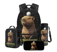 Wpamlrta Cute Carpybara Backpack Set with Lunch Box Kids Kawaii Cappybara Schoolbag for Kid 6-8 Years Old Large Capacity Bookbag Set Insulate Penil Case Water Bottle Cover for Prinmary School