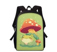 Wpamlrta Cute Frogs Backpack for Little Kids Boys School Bag 15 Inch Mushroom Frog School Backpack Personalized Bookbag Casual Daypack with Side Pocket Kawai Frogs Mushroom