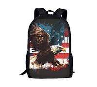 Wpamlrta Eagle American Flag School Backpack for Teenage Girls Kids Backpacks Boys Elementary School Bookbags with Side Bottle Pockets Black