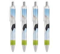 Wpamlrta Farmhouse Cow Retractable Ballpoint Pen Portable Blue Ink Ball Point Pen Work Pens for Home Office 4 PCS