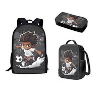 Wpamlrta Kids Backpack Lightweight Backpacks for School Student Boys Girls Book Bag Lunch Bag Pencil Case 3PCS, African Black Boy Soccer, Classic