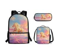 Wpamlrta Kisd Cute Backpack School Bag with Lunch Box Bag Pencil Case 3 Pieces Set Large Backpack with Front Pocket, Horse