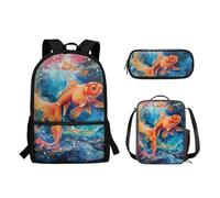 Wpamlrta Kisd Cute Backpack School Bag with Lunch Box Bag Pencil Case 3 Pieces Set Large Backpack with Front Pocket, Goldfish