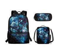 Wpamlrta Kisd Cute Backpack School Bag with Lunch Box Bag Pencil Case 3 Pieces Set Large Backpack with Front Pocket, Wolves