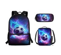 Wpamlrta Kisd Cute Backpack School Bag with Lunch Box Bag Pencil Case 3 Pieces Set Large Backpack with Front Pocket, Football Print