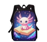 Wpamlrta Little Girls School Bags Cute Axolotl Backpack for School Kids | Small Casual Daypack 15 Inch Axolotl Bookbag Schoolbags Galaxy Night Axolotl Book