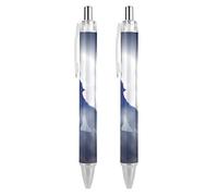 Wpamlrta Lone Wolf Howling Retractable Ballpoint Pen Portable Blue Ink Ball Point Pen Work Pens for Home Office 2 PCS