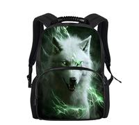 Wpamlrta Men Women Galaxy Wolf 3D Print Backpack Laptop Shoulder Bag Travel Casual Daypacks,Green Lighting Wolf