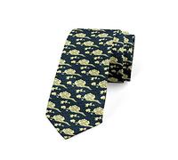 Wpamlrta Necktie Japanese Folklore Pattern 3.7" Dark Blue Pale Yellow