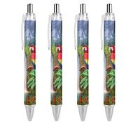 Wpamlrta Parrots Macaw And Waterfall Ballpoint Pen Retractable Fine Point Round Barrel Pens for Notebook Writing Office Working 0.5mm 4Pcs