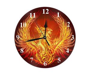 Wpamlrta Phoenix Clock The Secular Bird of Wonder Phoenix in Fire Round Wall Clock 10 Inch Silent Non Ticking Hanging Clock for Home Decor Living Room Kitchen Bedroom Office Orange Red