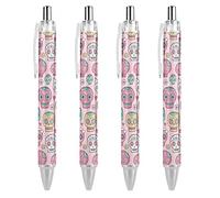 Wpamlrta Sugar Skulls On Pink Retractable Ballpoint Pen 0.5mm Bold Point Black Ink Pens Premium Quality Writing Instrument 4Pcs