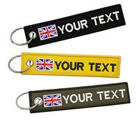 WPARHUS Personalized Keychain, Customize Text Tag Double Sided British Spainsh Italian Flag Embroidery for Motorcycles Cars ATV Scooters