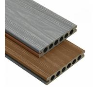 WPC Decking Set 16 m² Brown Grey Coextruded 2.2 m Length, Water-Repellent, Extra Strong 23 mm for Balcony Pool Area
