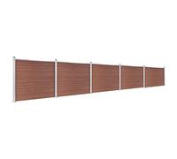 WPC Fence Panel Set 872x146 cm Brown | Wood-Plastic Composite, Modular Design, 3-Slot Posts, Steel Feet, Garden Privacy Barrier