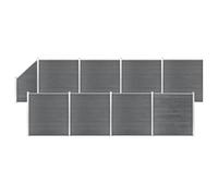 WPC Fence Set, 1484 x 186 cm, Grey, 8 Squares + 1 Slope, Durable Privacy Screen for Garden, Yard