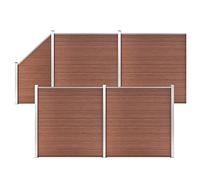 WPC Fence Set 792x186 cm Brown, 4 Square + 1 Slanted Panel, Wood-Plastic Composite Garden Boundary, No Dig Animal Barrier