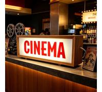 wpdash Cinema Wooden LED LightBox Theater Entrance Warning Sign with Remote USB Powered Dimmable Retro Light for Family Movie Night Commercial Cinema Movie Studio Desk or Wall Decor Easy ON/Off