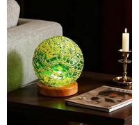 wpdash Mosaic Glass Table Lamp Spherical Decorative Light Stained Glass Lamps with Wooden Base for Art Studio Zen Space Living Room Decor Unique Gift(Baroque B - Green, Baroque)