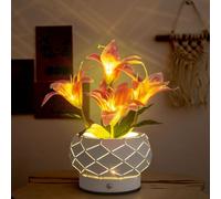 wpdash Pink Lily Flower Lamp 3-Color Touch Infinite Dimming Geometric Hollow Iron Flower Pot LED Night Light for Bars Parties Store Decor Romantic Dating Scenes(Lily Pink 4.7 * 4.7 * 11.4in)