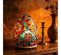wpdash Rotating Egg-Shaped Tiffany Style Table Lamp (D:4.72" x H:5.91") Stained Glass Light with 360°Spinning Base Mosaic Night Light for Living Room Children's Room Festive Decoration & Gift