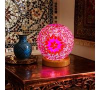 wpdash Turkish Bohemian Table Lamp Vintage Stained Glass Globe Light 5V USB Power Dimmable Mosaic Night Lights for Birthday Party Wedding Decoration Bohemian Tiffany Bedside Lamps(Boho-Pink, Boho)