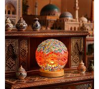 wpdash Turkish Mosaic Table Lamp Vintage Stained Glass Light USB Power Dimmable Night Lights Living Room Mantel Vintage Themed Hotel European Restaurant Decoration(Baroque A - Orange, Baroque)