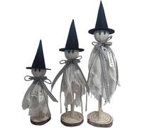 WPDUIODF 3 Pack Halloween Decorations Shelf Sitters, Primitive Style On Wooden Stands,with Witch Hats Design, Table Decor For Tiered Tray, For Indoor Decor(A)