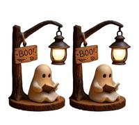 WPDUIODF Cute Ghost Reading Lantern,3D Resin Halloween Ghost Night Light,Warm Lighted Indoor Figurine Lamps, for Halloween Shelf, Home Indoor Decor(2PCS)