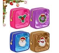 WPDUIODF Mini Christmas Makeup Bags,Translucent Water-Resistant Small Travel & Skincare Cosmetic Purse, Cosmetic Little Things, Perfect For Xmas, New Year, Parties & Events(4Set-D)