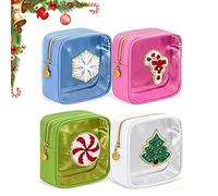 WPDUIODF Mini Christmas Makeup Bags,Translucent Water-Resistant Small Travel & Skincare Cosmetic Purse, Cosmetic Little Things, Perfect For Xmas, New Year, Parties & Events(4 Set-A)