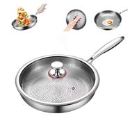 WPDUIODF Titanium Frying Pan, Titanium Hammered Pan Pro With Lid, Frying Pans Nonstick With Dual Pour Spout,Extreme Heat-Resistant & Lasts A Lifetime(28cm)