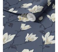 WPE® Arthouse Lily Floral Wallpaper - Navy Colourway - Traditional Paste-The-Paper Roll - Botanical Wall Covering for Bedroom, Living Room, Accent Wall