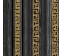WPE® Charcoal/ Gold Panel Greek Key Vinyl Texture Wallpaper 62536