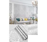 WPE® Classic Silver Grey Shimmer Damask Wallpaper - Vintage Embossed Textured Design - Paste The Wall - 6030-2 - 9.5m x 0.53m - Elegant Living Room & Feature Wall Décor