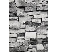WPE® Cornish Stone Brick Smooth Vinyl Wallpaper - Rustic Charcoal White & Grey Faux Brick Wall Covering, Paste The Wall, Washable, 9.5m x 53cm Roll - 571502
