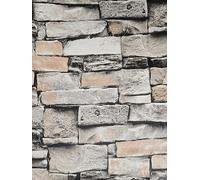 WPE® Cornish Stone Brown Brick & Stone Smooth Vinyl Wallpaper - Rustic Brick Effect Wall Covering, Paste The Wall, Washable, 9.5m x 53cm Roll - 571501