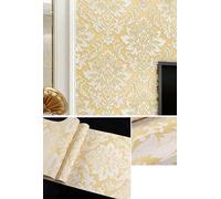 WPE® Cream & Gold Textured Damask Wallpaper - Elegant Shimmer Finish - Paste The Wall - Washable & Easy to Hang - 9.5m x 0.53m Roll 6030-5