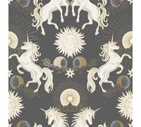 WPE® Magical Unicorn Fantasy World Wallpaper - Charcoal & Gold Dreamy Wall Decor for Kids & Girls' Rooms, Nursery & Bedroom
